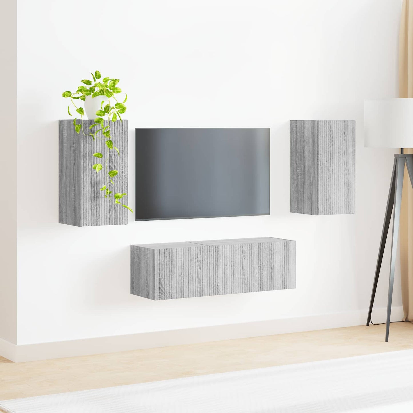 TV väggskåp set Väggmonterad 4 pcs Grå Sonoma Konstruerat trä