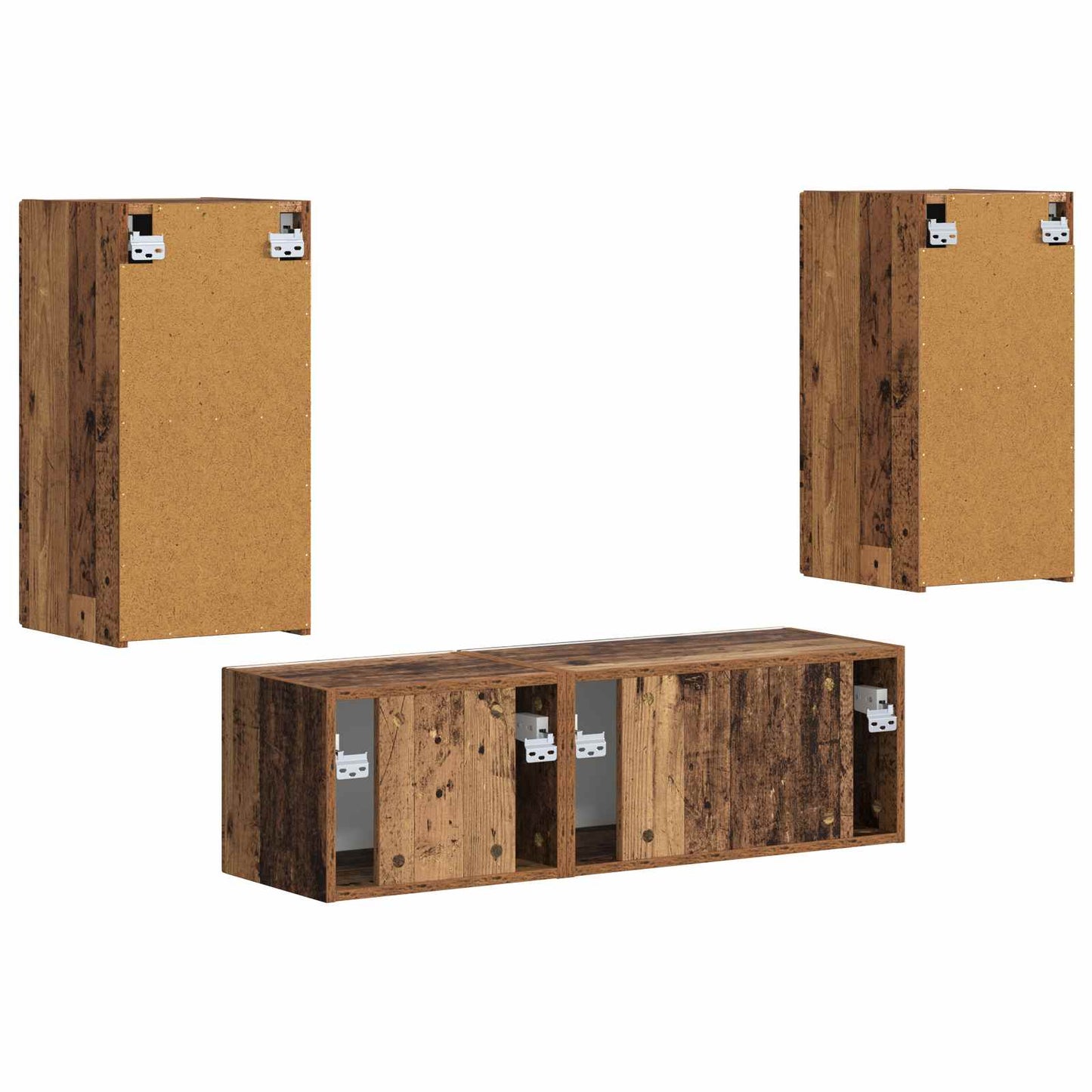 TV väggskåp set Väggmonterad 4 pcs Gammalt trä Konstruerat trä
