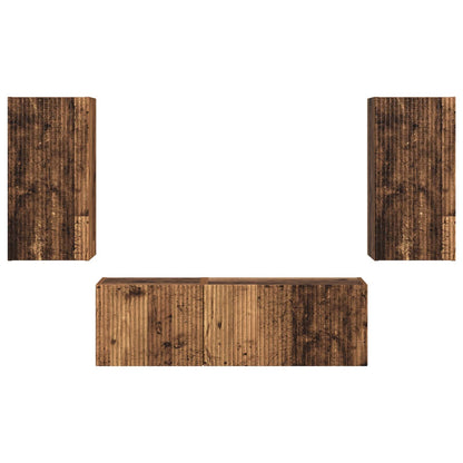 TV väggskåp set Väggmonterad 4 pcs Gammalt trä Konstruerat trä