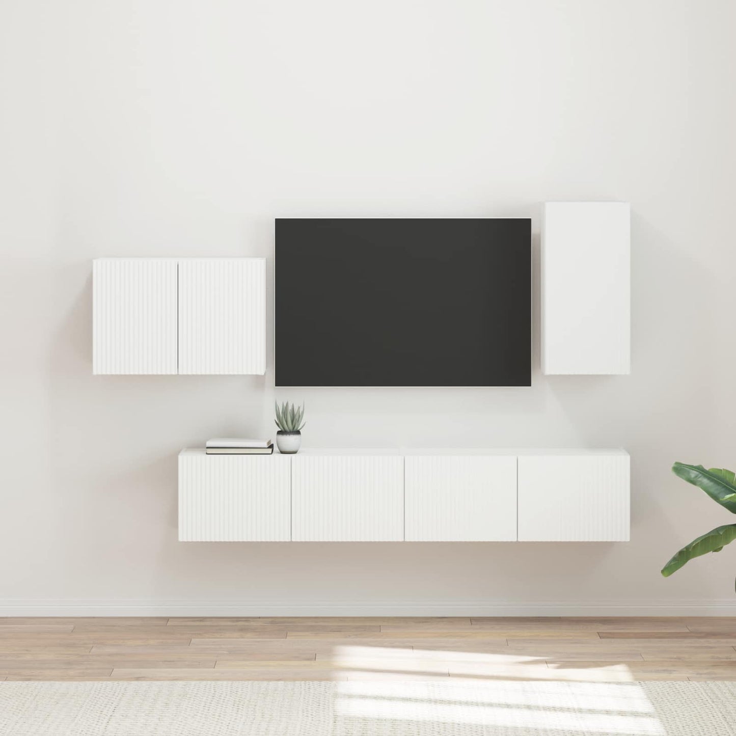 TV väggskåp set Väggmonterad 4 pcs Vit Konstruerat trä