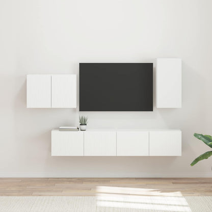TV väggskåp set Väggmonterad 4 pcs Vit Konstruerat trä