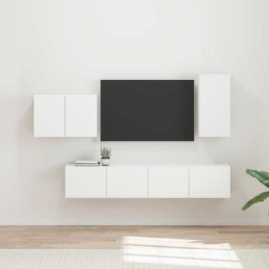 TV väggskåp set Väggmonterad 4 pcs Vit Konstruerat trä