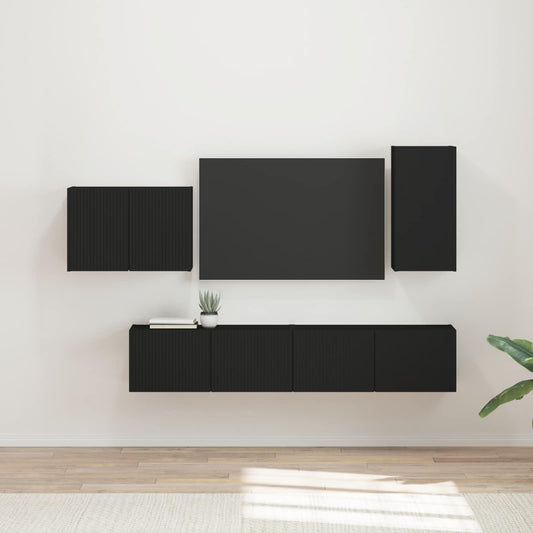 TV väggskåp set Väggmonterad 4 pcs Svart Konstruerat trä