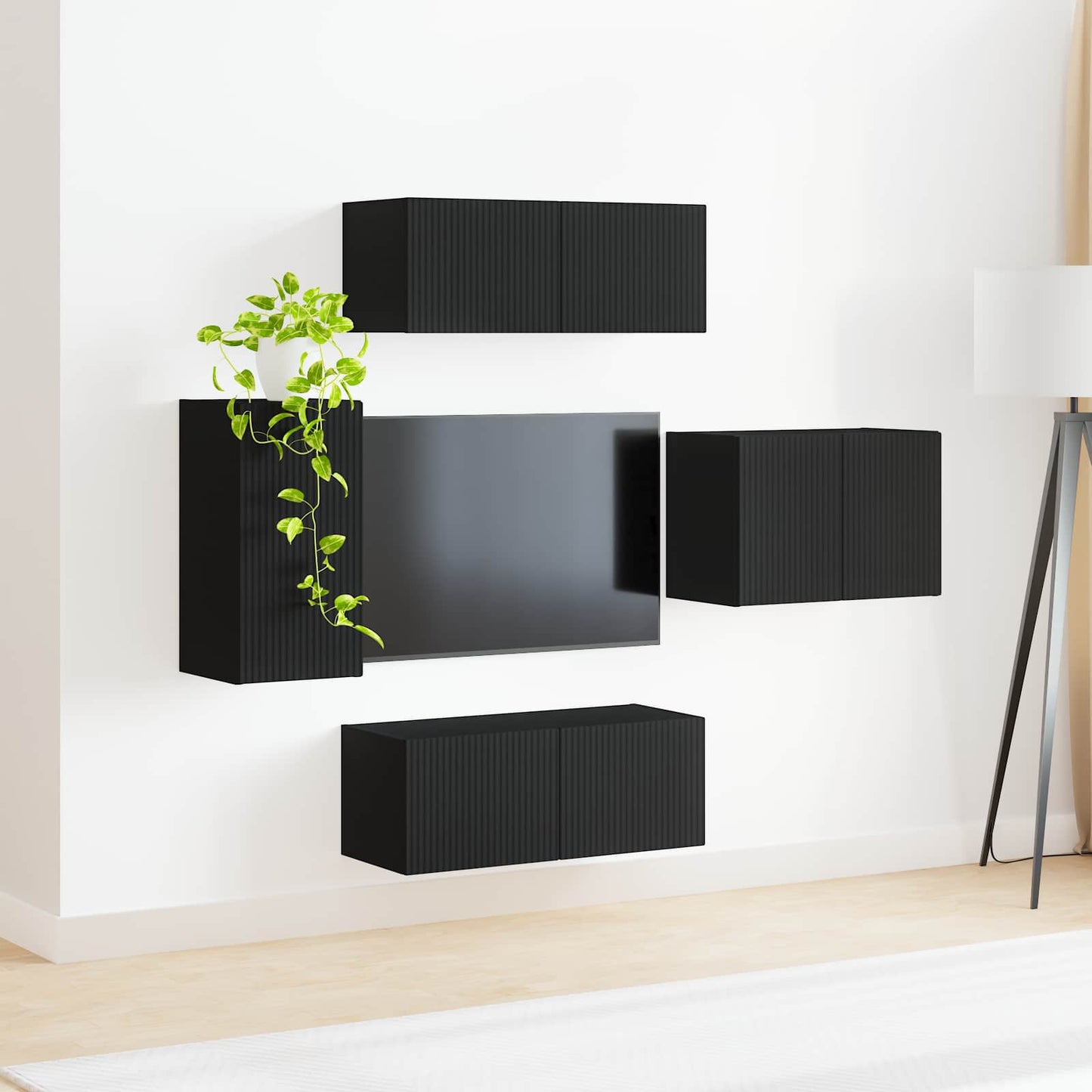 TV väggskåp set Väggmonterad 4 pcs Svart Konstruerat trä