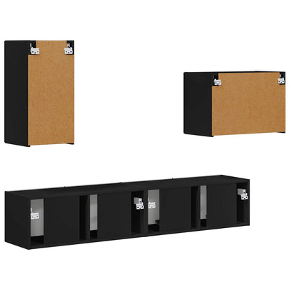 TV väggskåp set Väggmonterad 4 pcs Svart Konstruerat trä