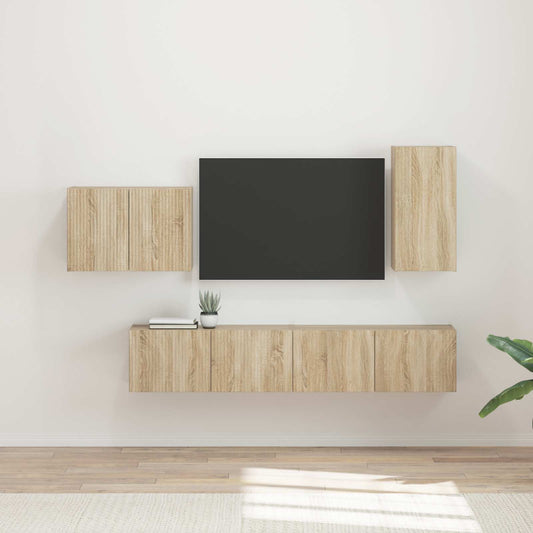 TV väggskåp set Väggmonterad 4 pcs Sonoma-ek Konstruerat trä
