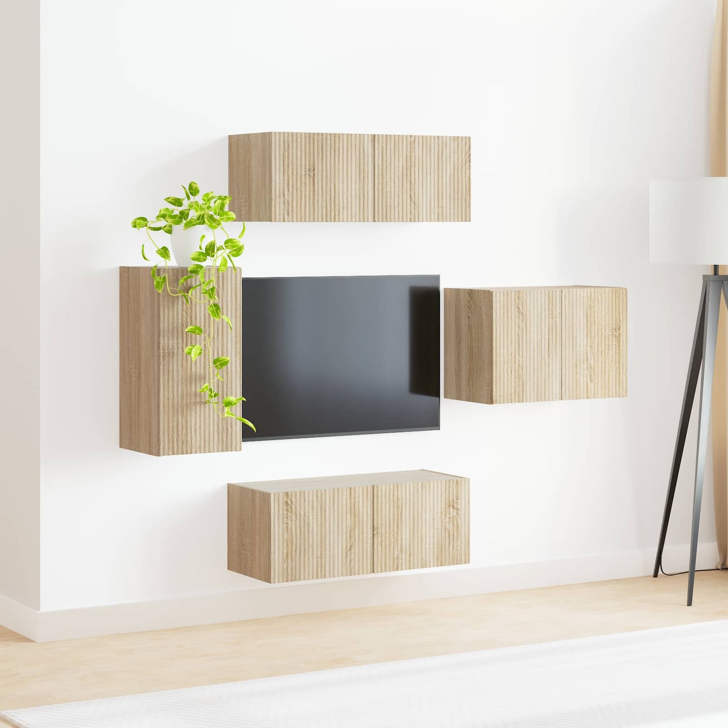 TV väggskåp set Väggmonterad 4 pcs Sonoma-ek Konstruerat trä