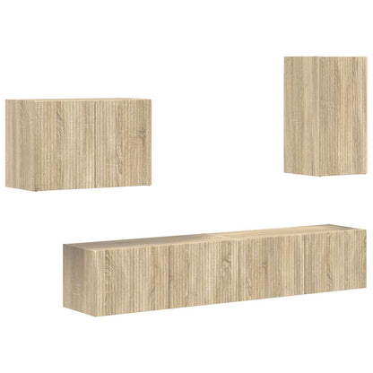TV väggskåp set Väggmonterad 4 pcs Sonoma-ek Konstruerat trä