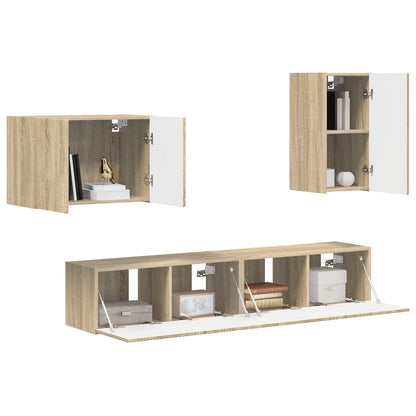 TV väggskåp set Väggmonterad 4 pcs Sonoma-ek Konstruerat trä