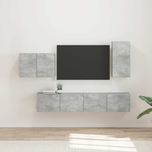 TV väggskåp set Väggmonterad 4 pcs Betonggrå Konstruerat trä