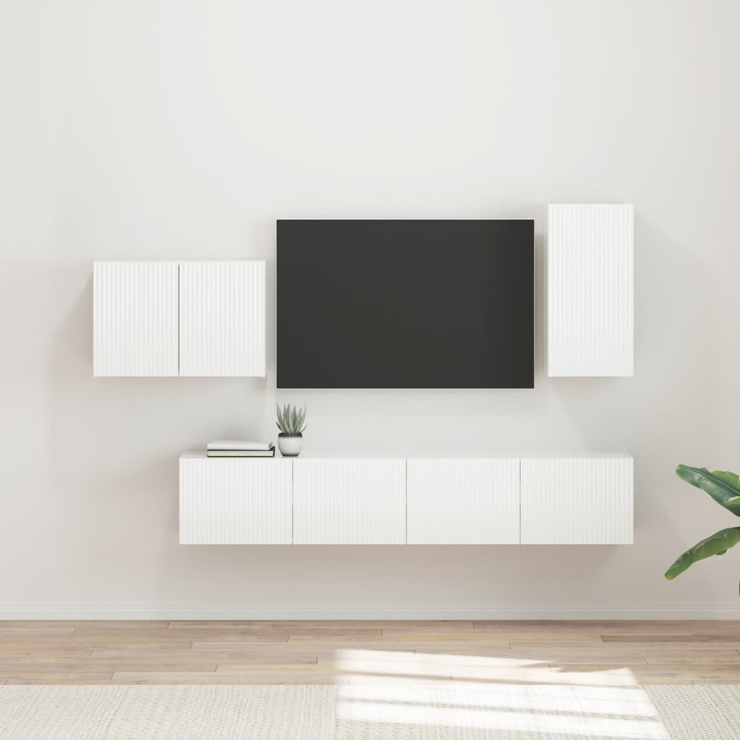 TV väggskåp set 4 pcs Högblanka vita Konstruerat trä