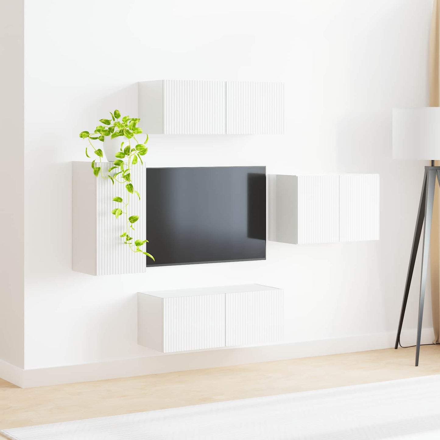 TV väggskåp set 4 pcs Högblanka vita Konstruerat trä