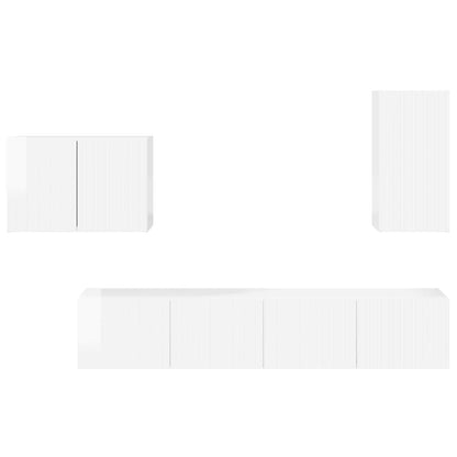 TV väggskåp set 4 pcs Högblanka vita Konstruerat trä