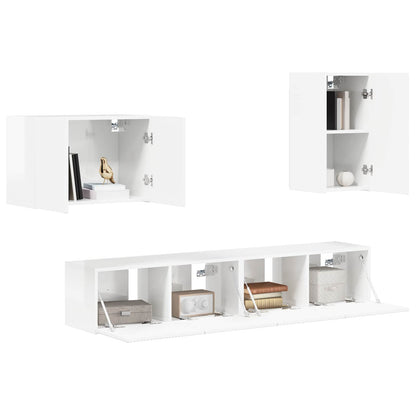TV väggskåp set 4 pcs Högblanka vita Konstruerat trä