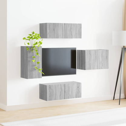 TV väggskåp set Väggmonterad 4 pcs Grå Sonoma Konstruerat trä