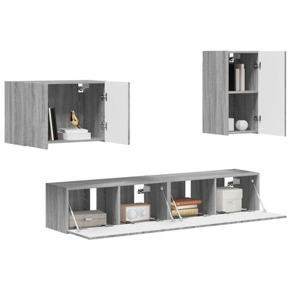 TV väggskåp set Väggmonterad 4 pcs Grå Sonoma Konstruerat trä