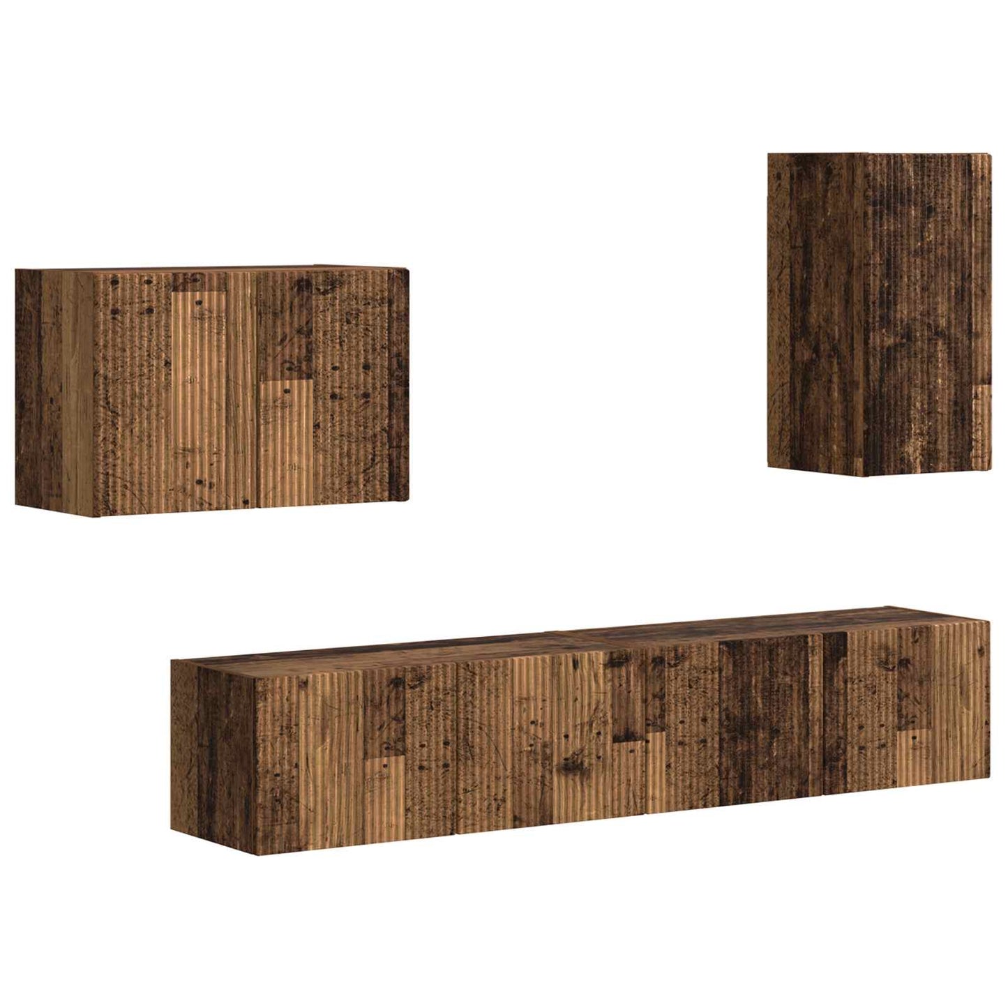 TV väggskåp set Väggmonterad 4 pcs Gammalt trä Konstruerat trä