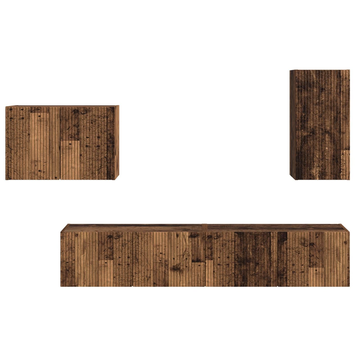 TV väggskåp set Väggmonterad 4 pcs Gammalt trä Konstruerat trä