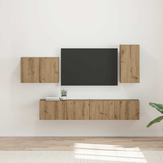 TV väggskåp set Väggmonterad 4 pcs Artisan Ek Konstruerat trä
