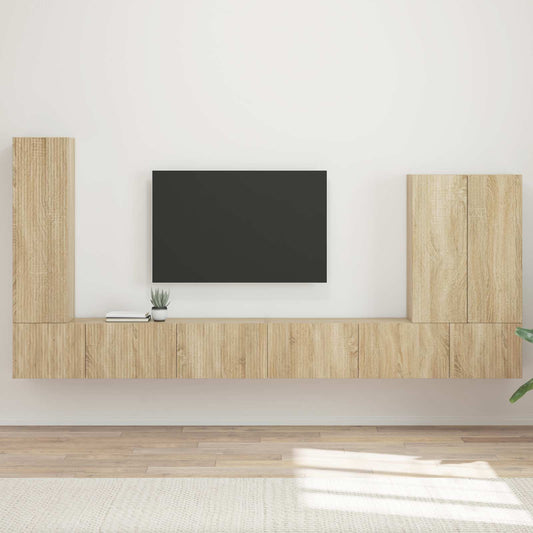 TV väggskåp set Väggmonterad 6 pcs Sonoma-ek