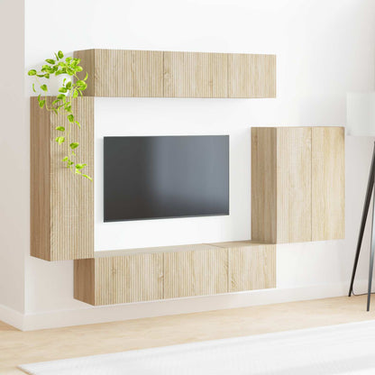 TV väggskåp set Väggmonterad 6 pcs Sonoma-ek
