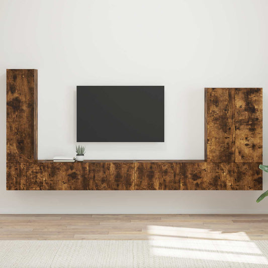 TV väggskåp set Väggmonterad 6 pcs Rökt ek