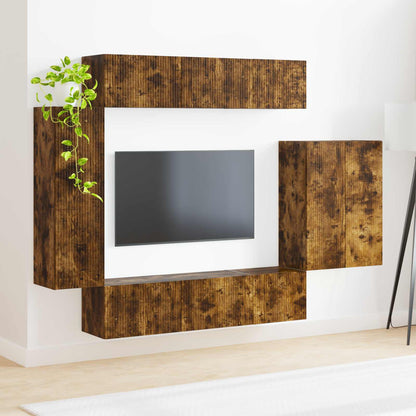 TV väggskåp set Väggmonterad 6 pcs Rökt ek