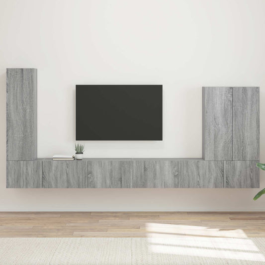 TV väggskåp set Väggmonterad 6 pcs Grå Sonoma