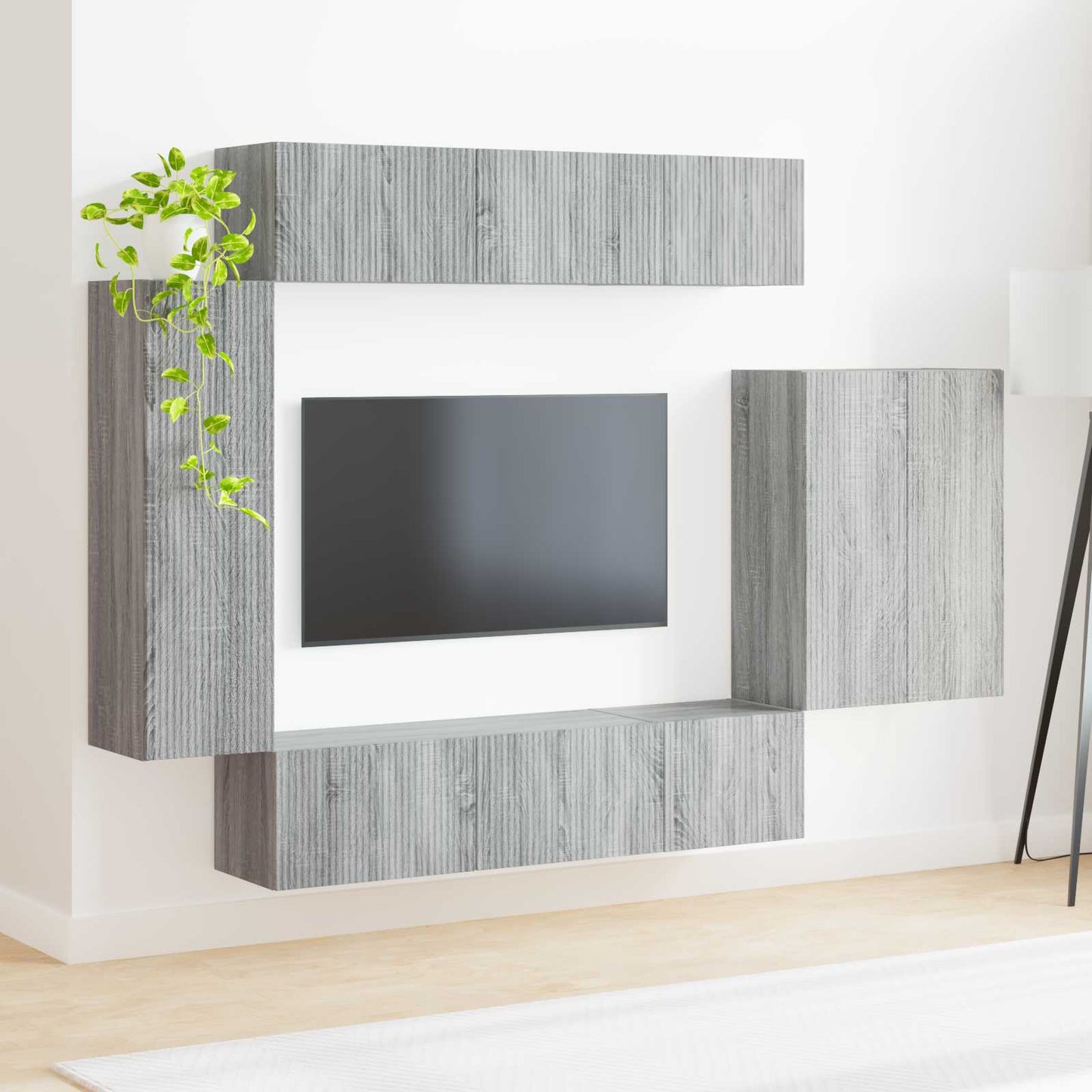 TV väggskåp set Väggmonterad 6 pcs Grå Sonoma