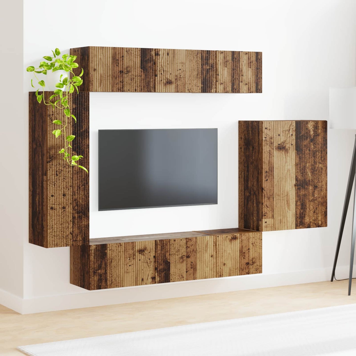 TV väggskåp set Väggmonterad 6 pcs Gammalt trä