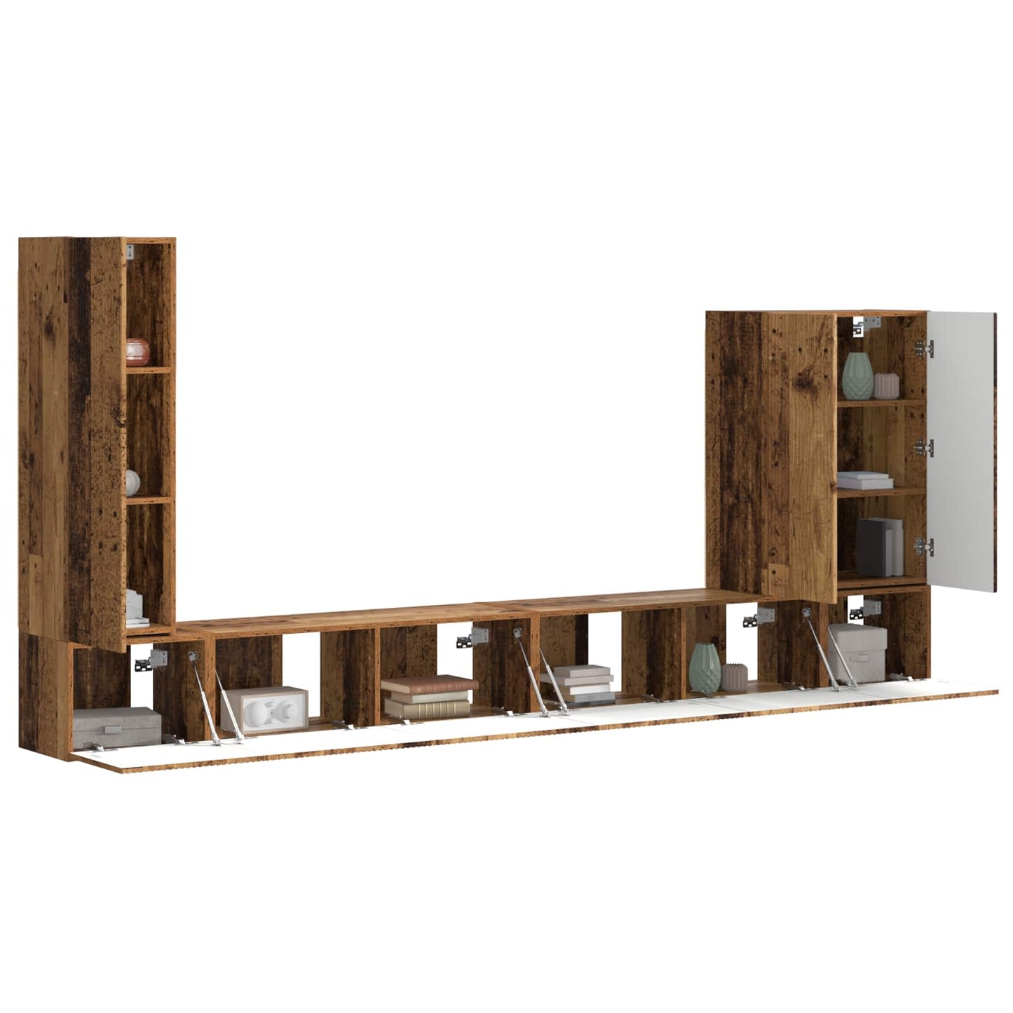 TV väggskåp set Väggmonterad 6 pcs Gammalt trä