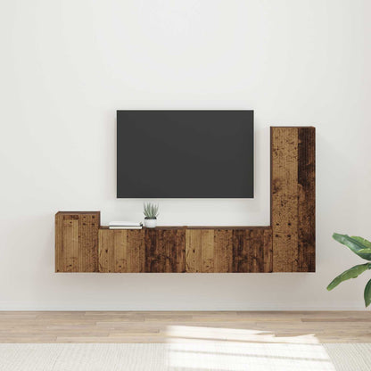 TV-bänkset Väggmonterad 4 pcs Gammalt trä Konstruerat trä