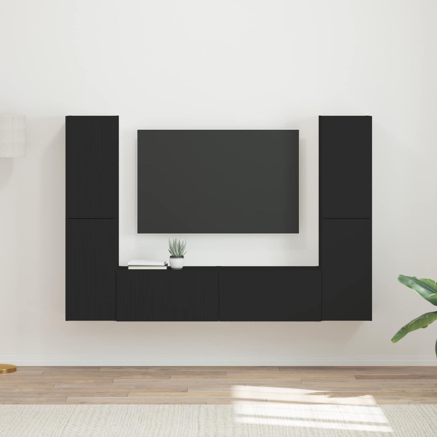 TV-bänkset 6 pcs Svart Konstruerat trä
