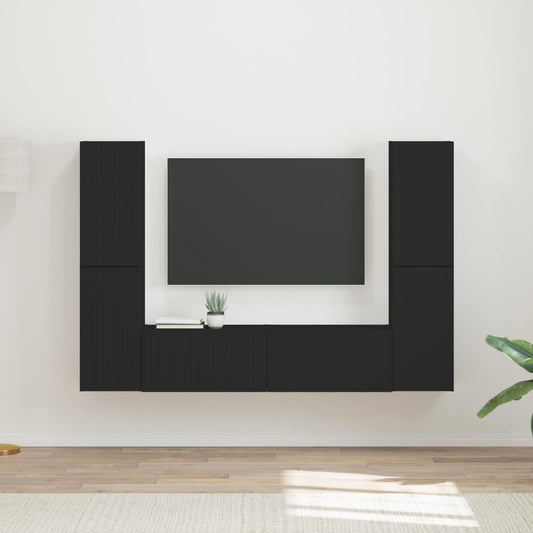 TV-bänkset 6 pcs Svart Konstruerat trä