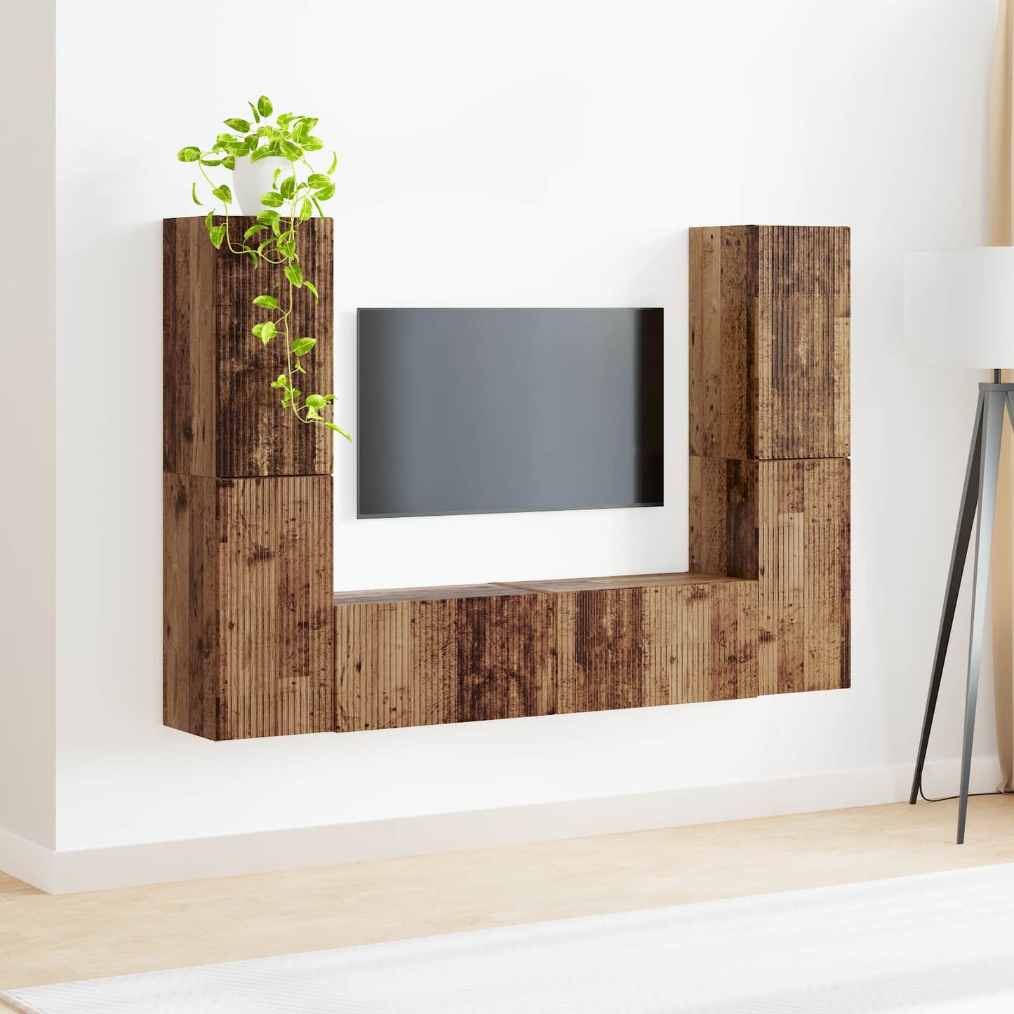 TV-bänkset 6 pcs Gammalt trä Konstruerat trä