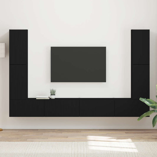 TV-bänkset 8 pcs Svart Konstruerat trä