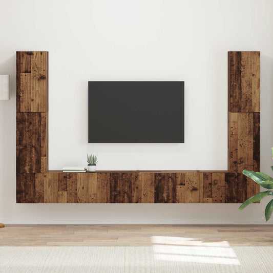TV-bänkset 8 pcs Gammalt trä Konstruerat trä