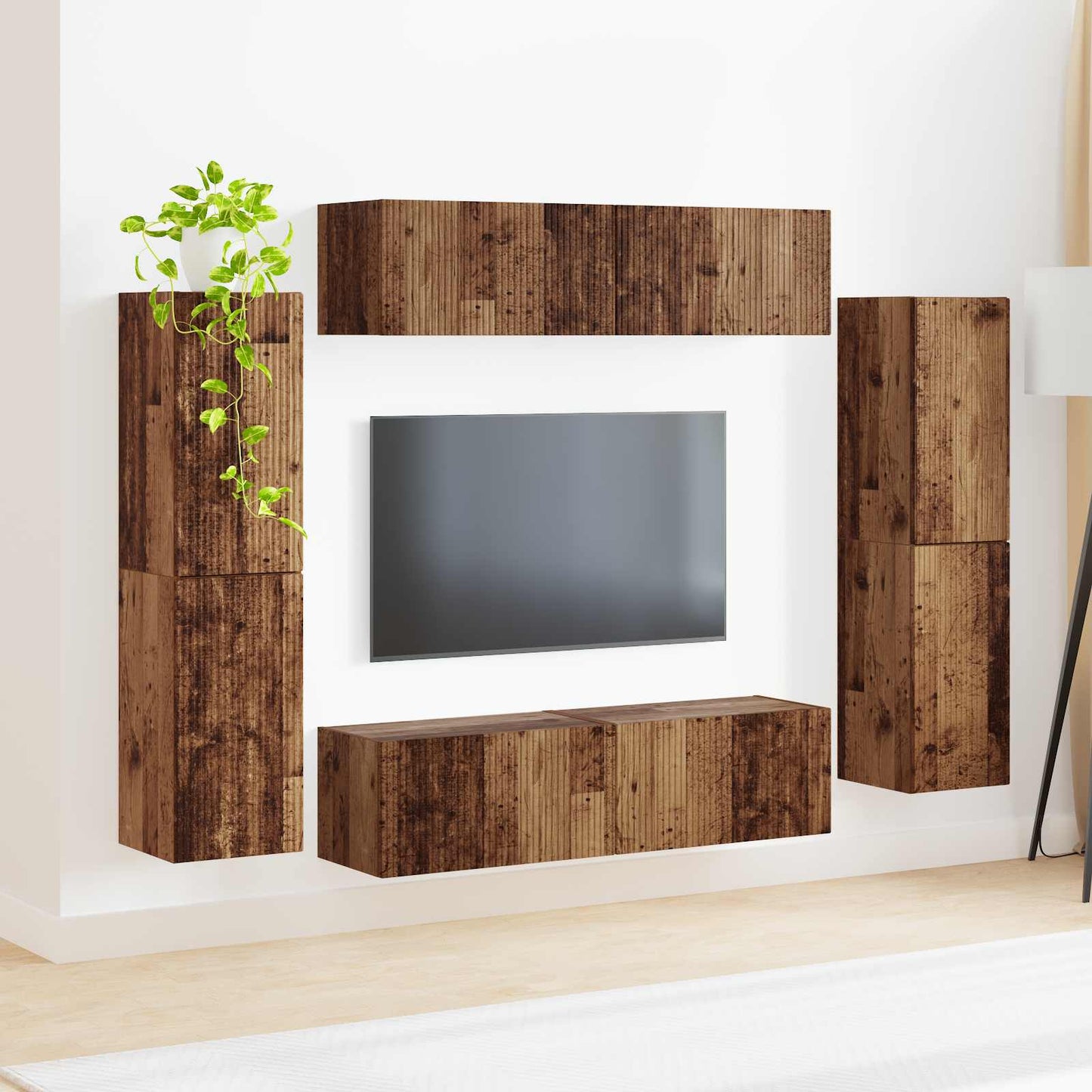 TV-bänkset 8 pcs Gammalt trä Konstruerat trä