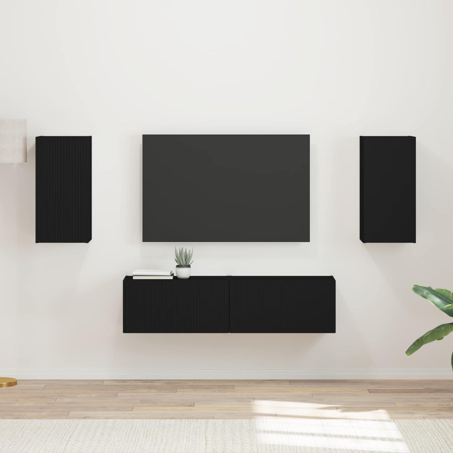 TV-bänkset 4 pcs Svart Konstruerat trä