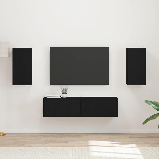 TV-bänkset 4 pcs Svart Konstruerat trä