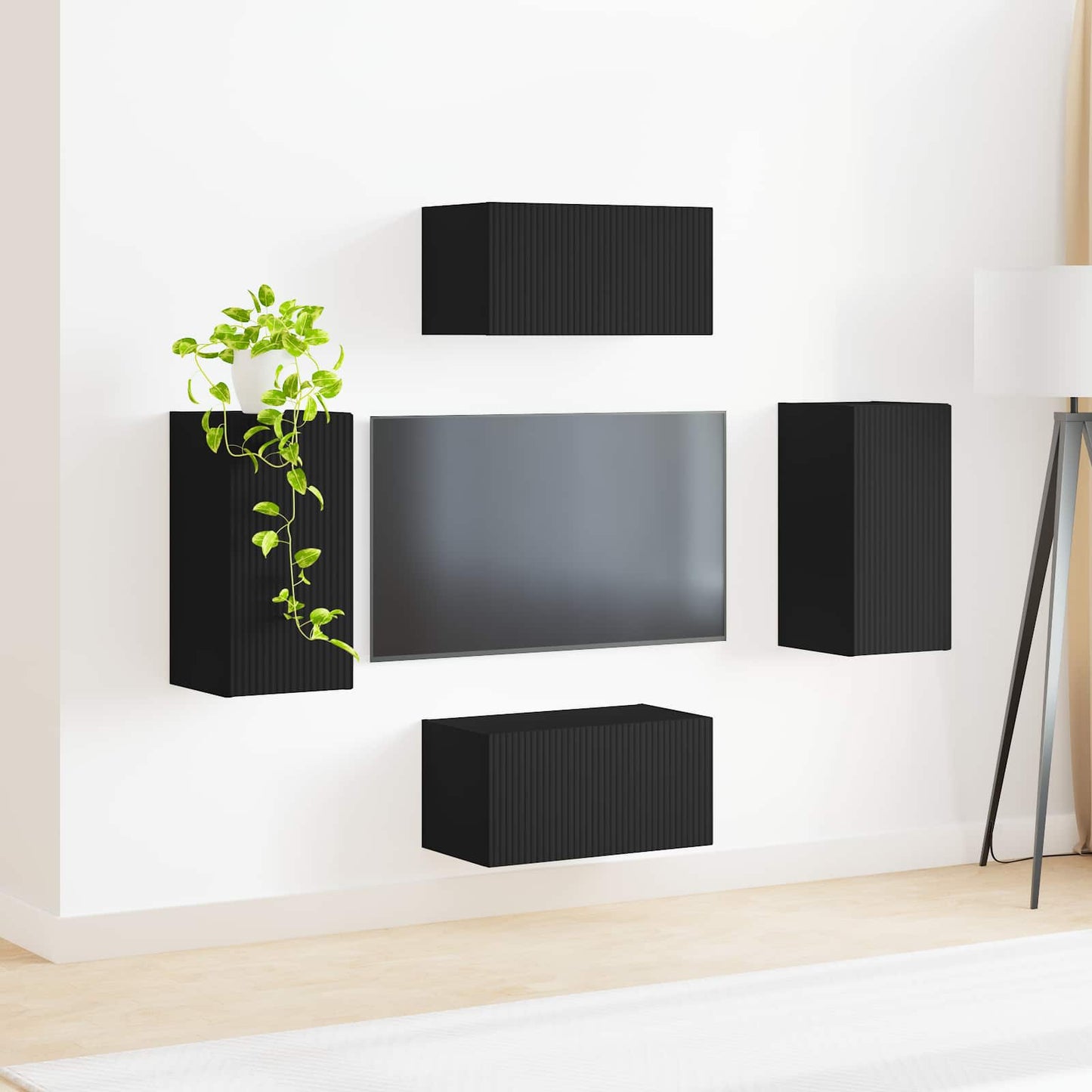 TV-bänkset 4 pcs Svart Konstruerat trä
