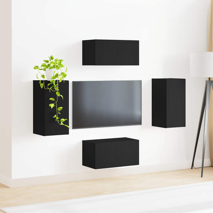 TV-bänkset 4 pcs Svart Konstruerat trä