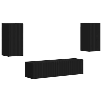 TV-bänkset 4 pcs Svart Konstruerat trä