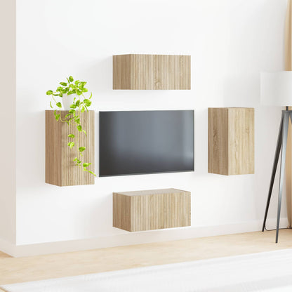 TV-bänkset 4 pcs Sonoma-ek Konstruerat trä