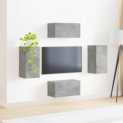 TV-bänkset 4 pcs Betonggrå Konstruerat trä