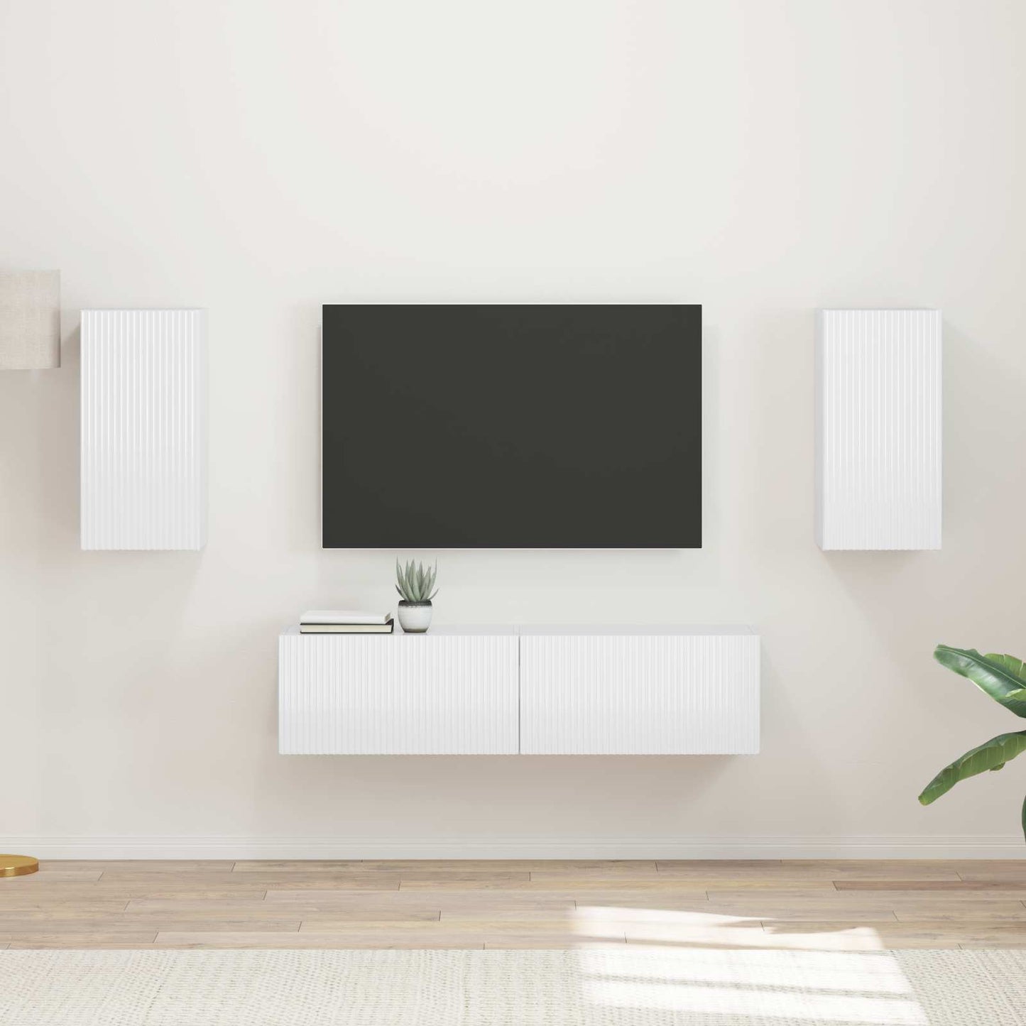 TV-bänkset 4 pcs Högblanka vita Konstruerat trä