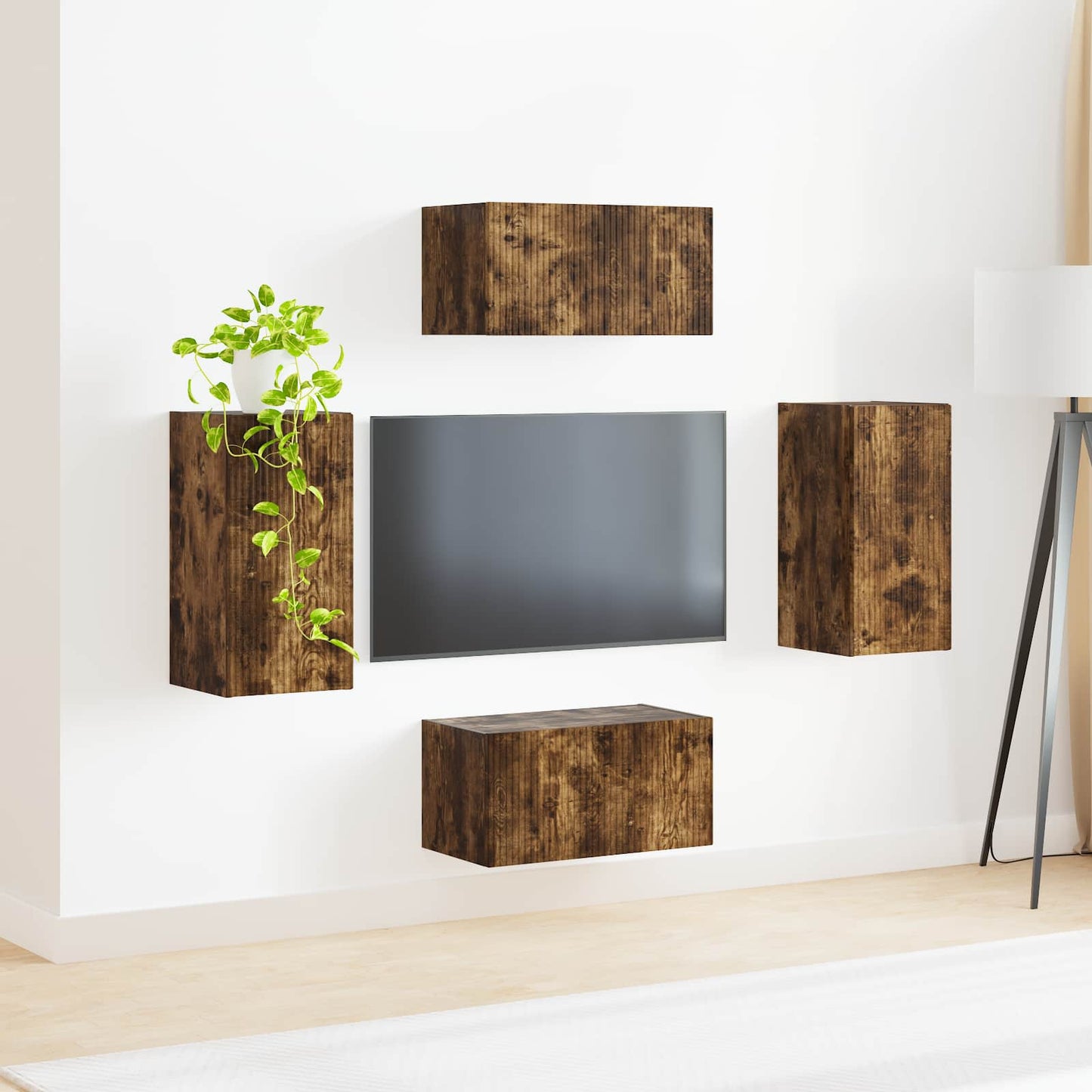 TV-bänkset 4 pcs Rökt ek Konstruerat trä