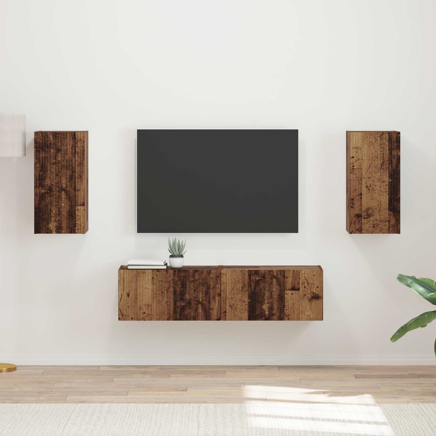 TV-bänkset 4 pcs Gammalt trä Konstruerat trä