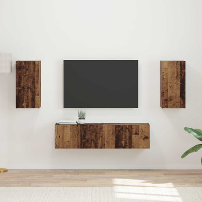 TV-bänkset 4 pcs Gammalt trä Konstruerat trä