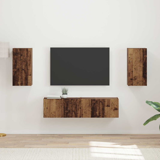 TV-bänkset 4 pcs Gammalt trä Konstruerat trä